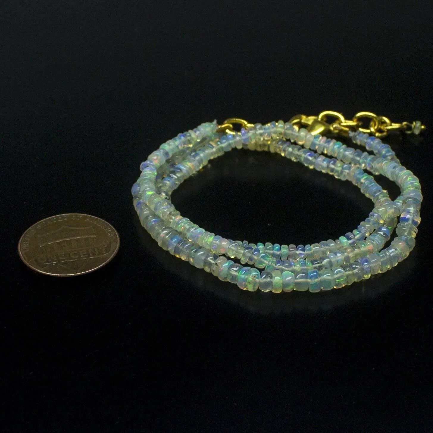 Ethiopian Opal Smooth Rondelle Beads Gold Vermeil Necklace 18" 3mm 4mm