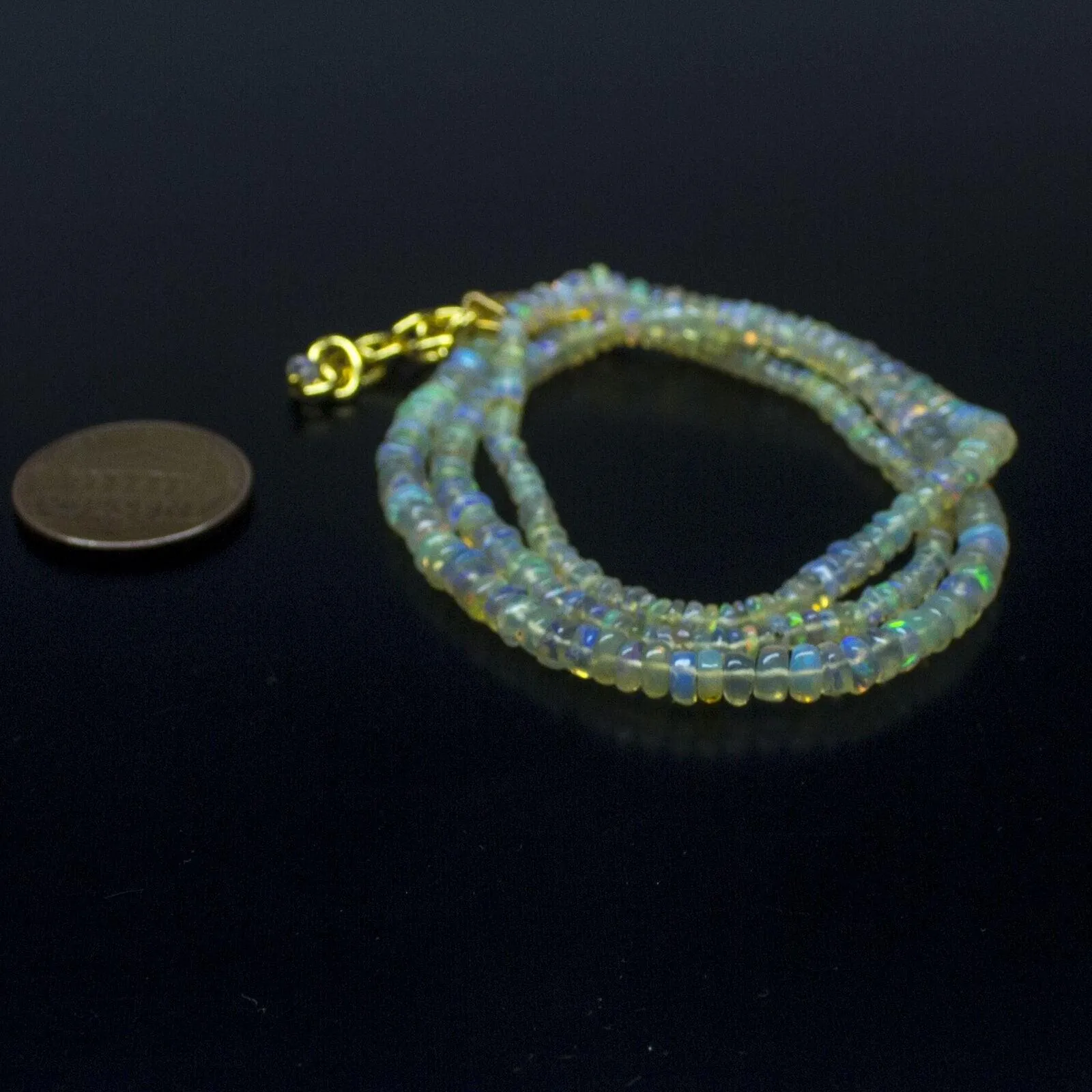 Ethiopian Opal Smooth Rondelle Beads Gold Vermeil Necklace 18" 3mm 4mm