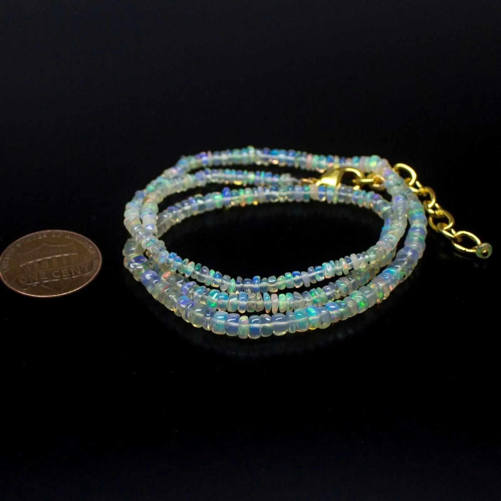 Ethiopian Opal Smooth Rondelle Beads Gold Vermeil Necklace 18" 3mm 4mm