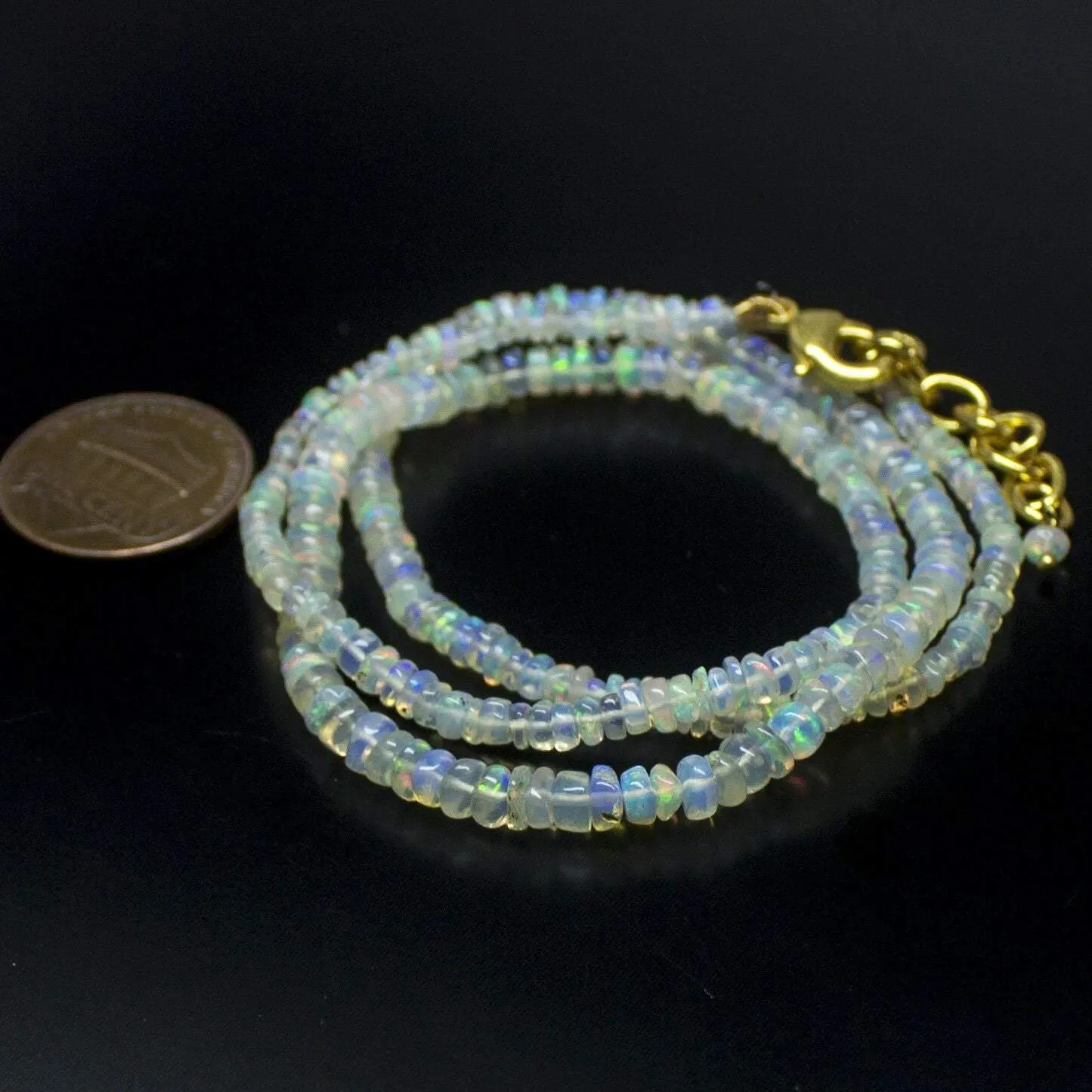 Ethiopian Opal Smooth Rondelle Beads Gold Vermeil Necklace 18" 3mm 4mm