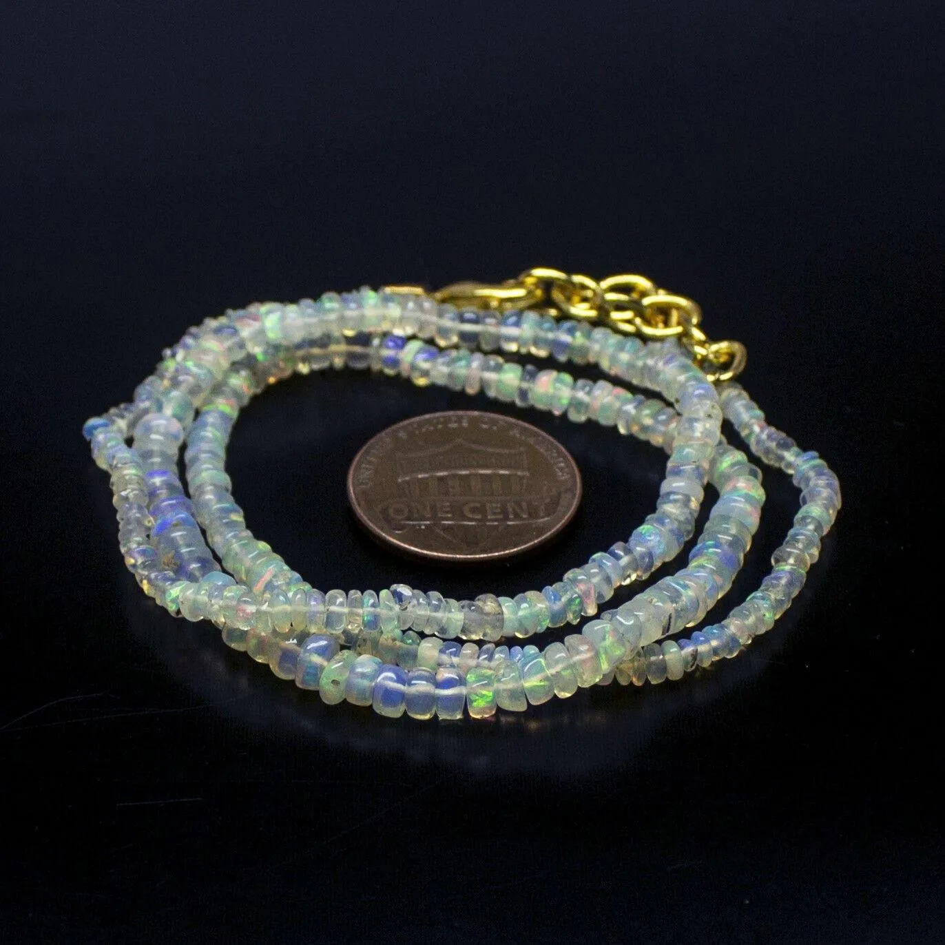 Ethiopian Opal Smooth Rondelle Beads Gold Vermeil Necklace 18" 3mm 4mm