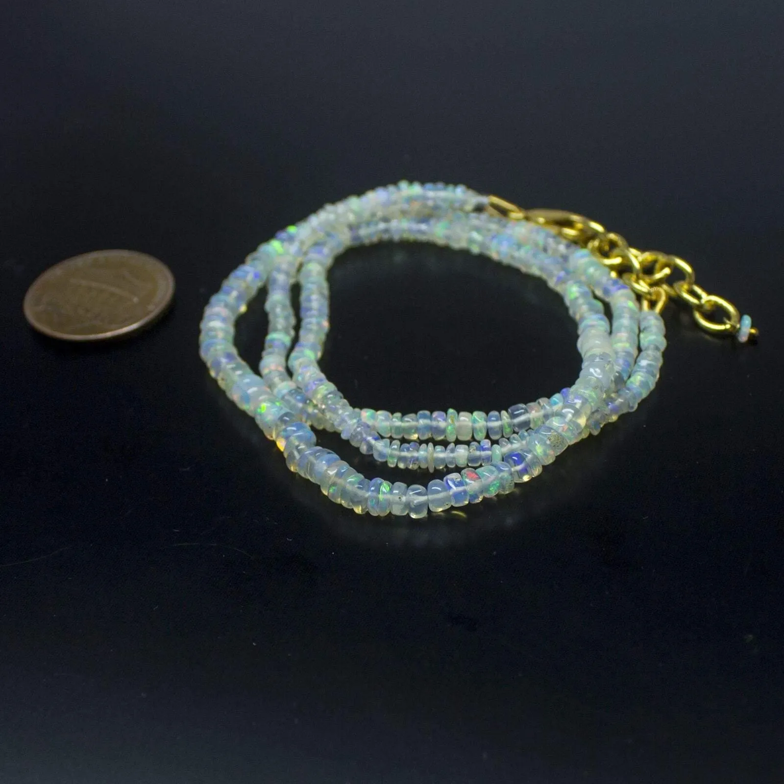 Ethiopian Opal Smooth Rondelle Beads Gold Vermeil Necklace 18" 3mm 4mm