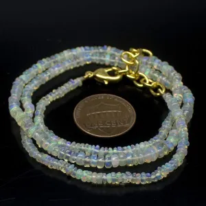 Ethiopian Opal Smooth Rondelle Beads Gold Vermeil Necklace 18" 3mm 4mm