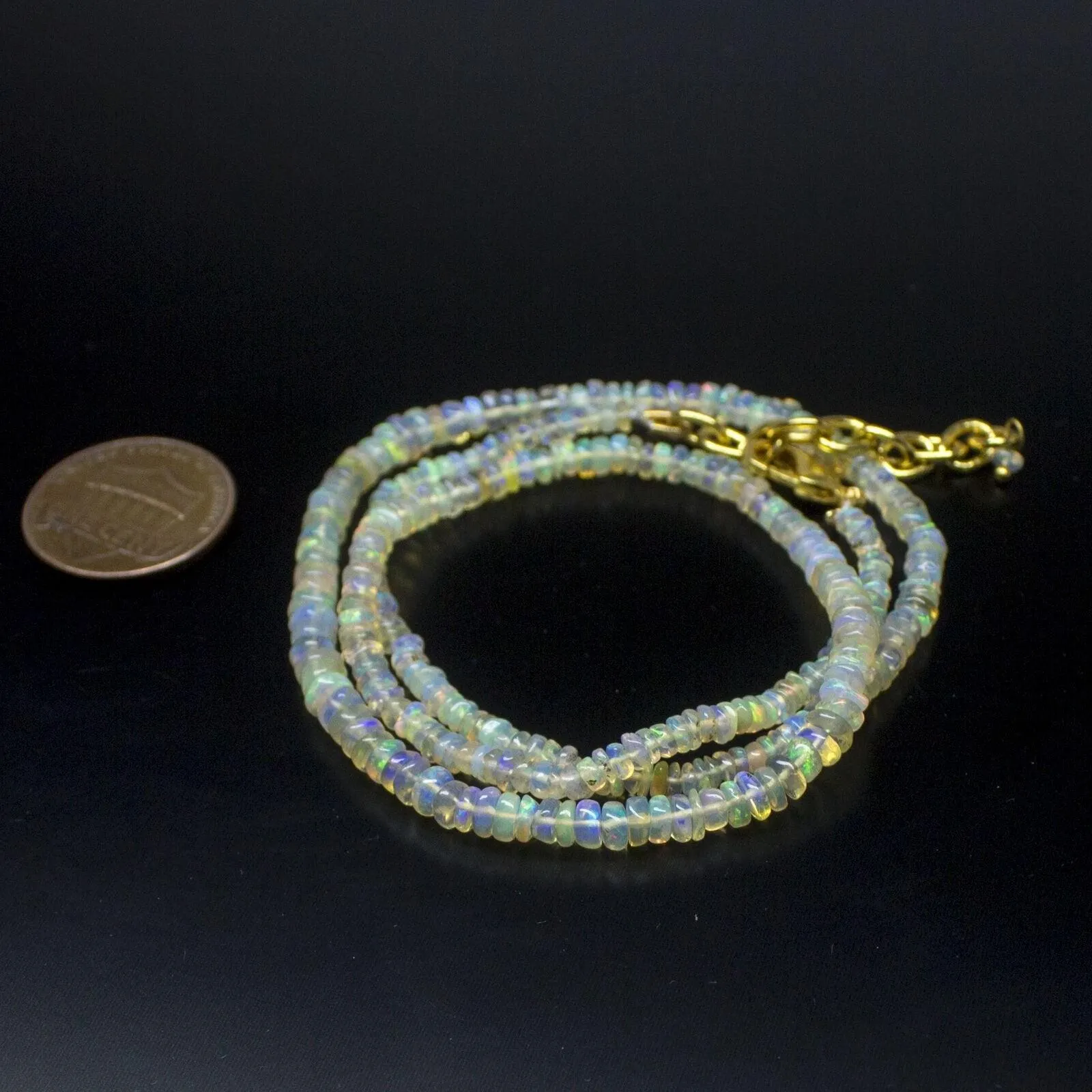 Ethiopian Opal Smooth Rondelle Beads Gold Vermeil Necklace 18" 3mm  4mm