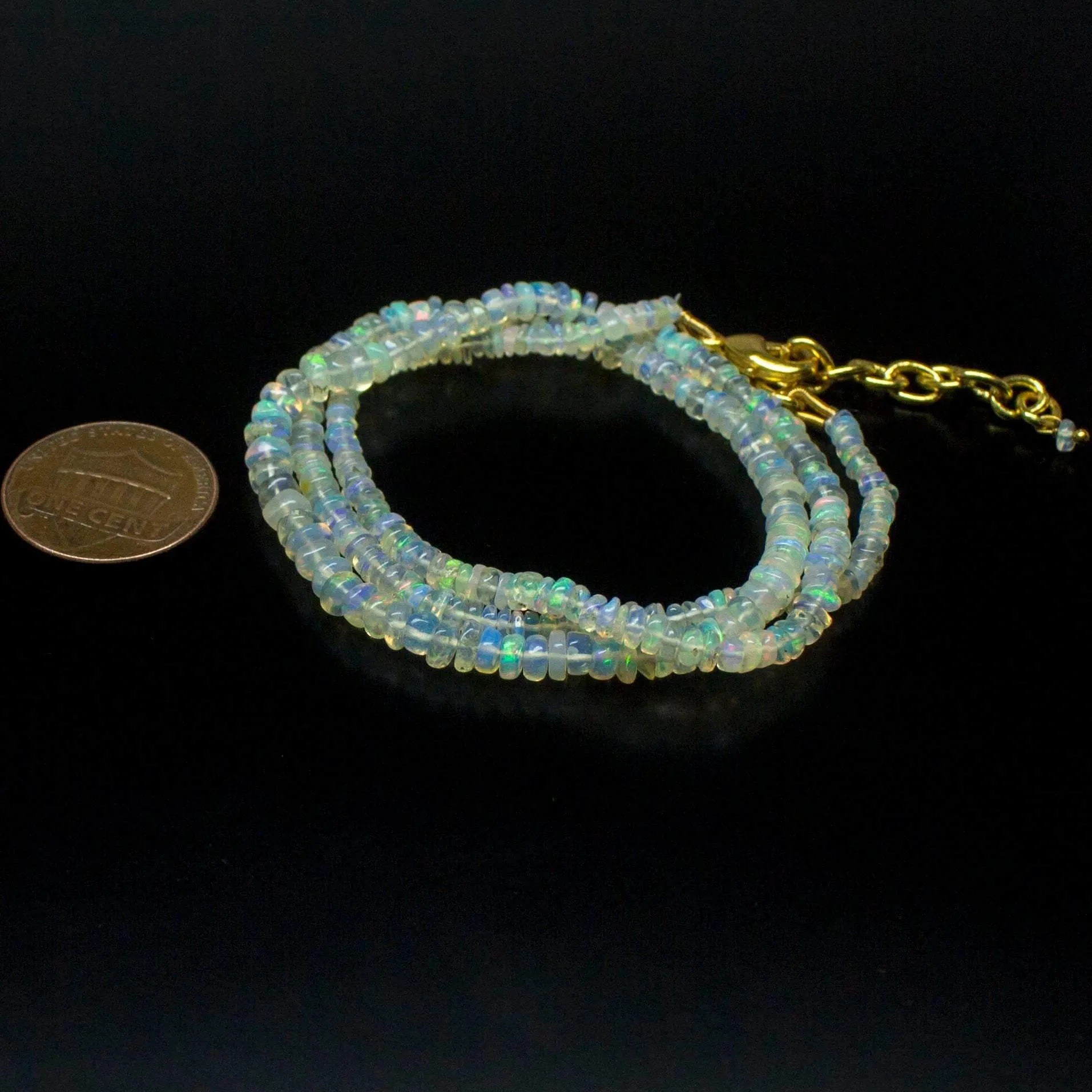 Ethiopian Opal Smooth Rondelle Beads Gold Vermeil Necklace 18" 3mm  4mm