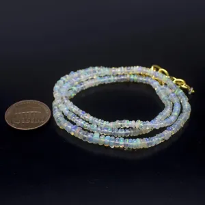 Ethiopian Opal Smooth Rondelle Beads Gold Vermeil Necklace 18" 3mm 4mm