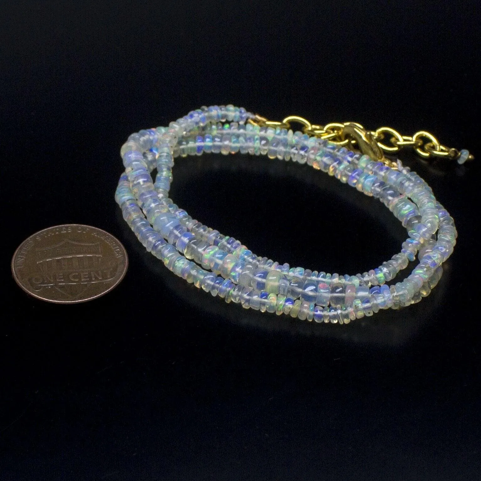 Ethiopian Opal Smooth Rondelle Beads Gold Vermeil Necklace 18" 3mm 4mm