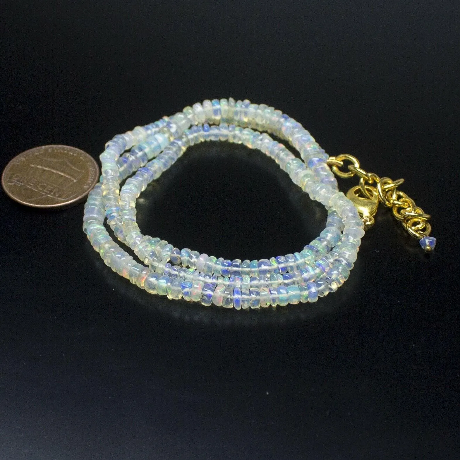 Ethiopian Opal Smooth Rondelle Beads Gold Vermeil Necklace 18" 3mm  4mm