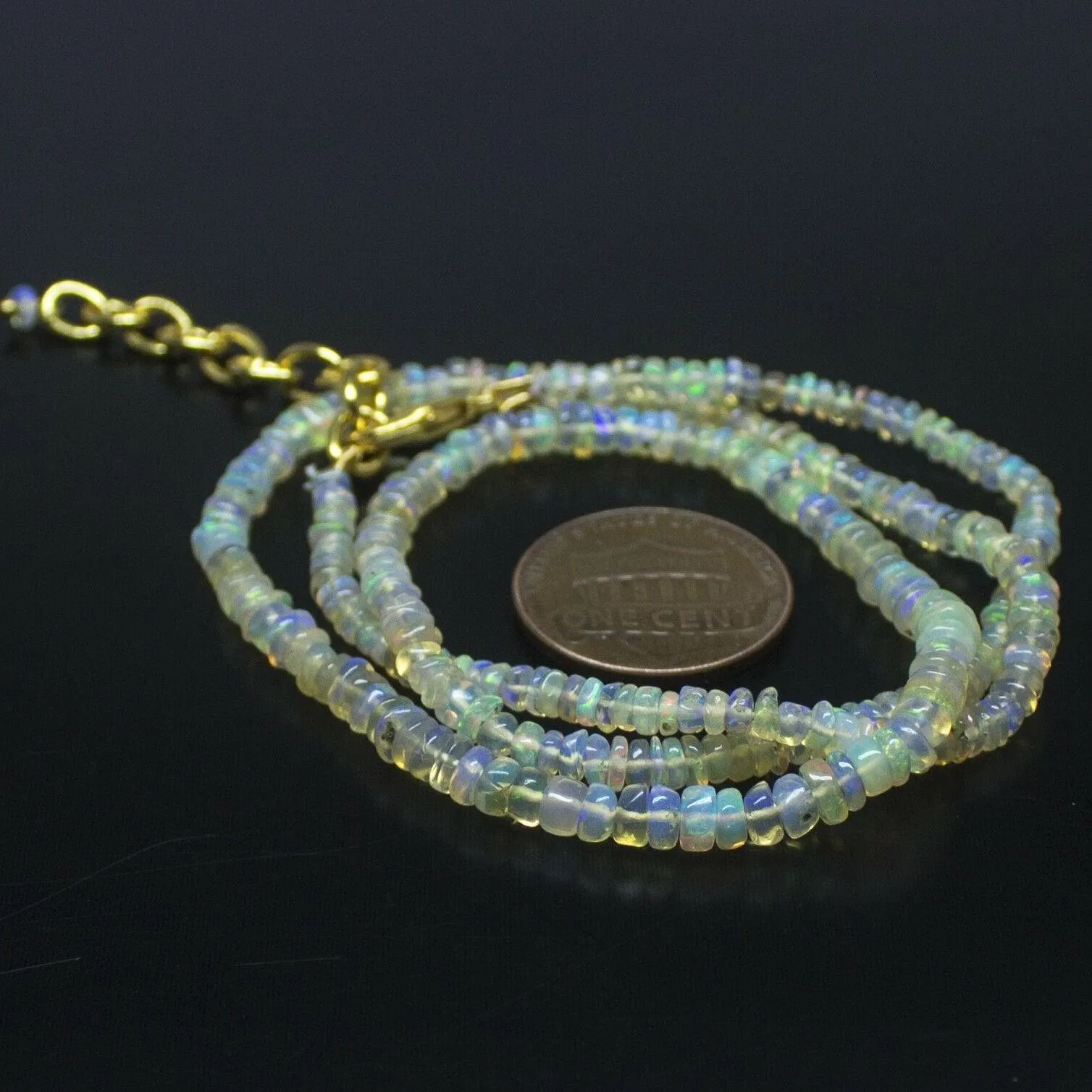 Ethiopian Opal Smooth Rondelle Beads Gold Vermeil Necklace 18" 3mm 4mm