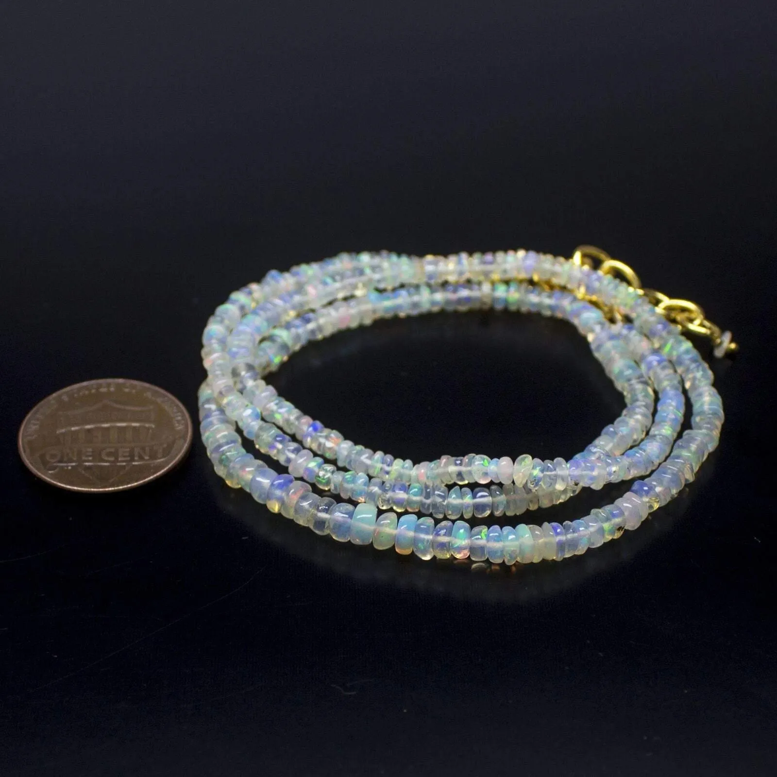 Ethiopian Opal Smooth Rondelle Beads Gold Vermeil Necklace 18" 3mm 4mm