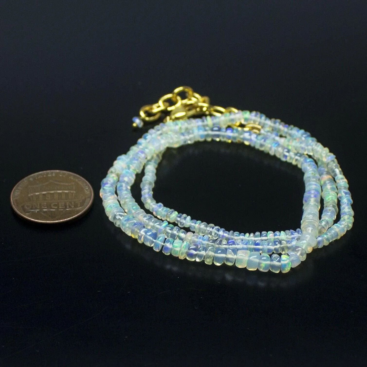 Ethiopian Opal Smooth Rondelle Beads Gold Vermeil Necklace 18" 3mm 4mm