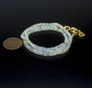 Ethiopian Opal Smooth Rondelle Beads Gold Vermeil Necklace 18" 3mm  4mm