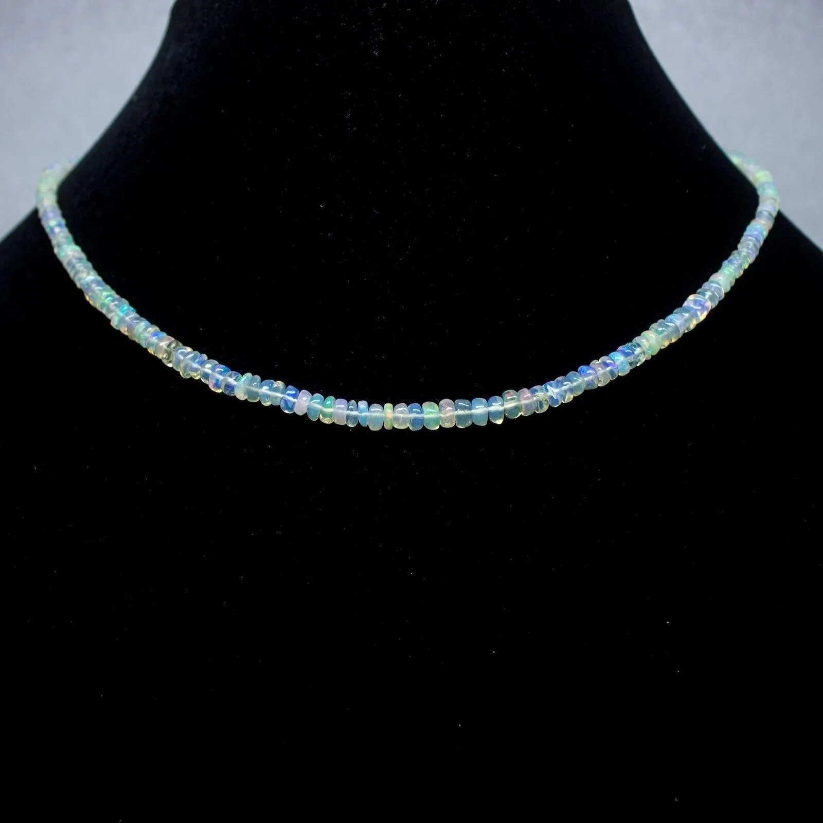 Ethiopian Opal Smooth Rondelle Beads Gold Vermeil Necklace 18" 3mm  4mm