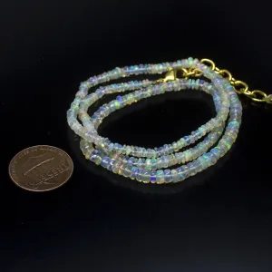 Ethiopian Opal Smooth Rondelle Beads Gold Vermeil Necklace 18" 3mm 4mm