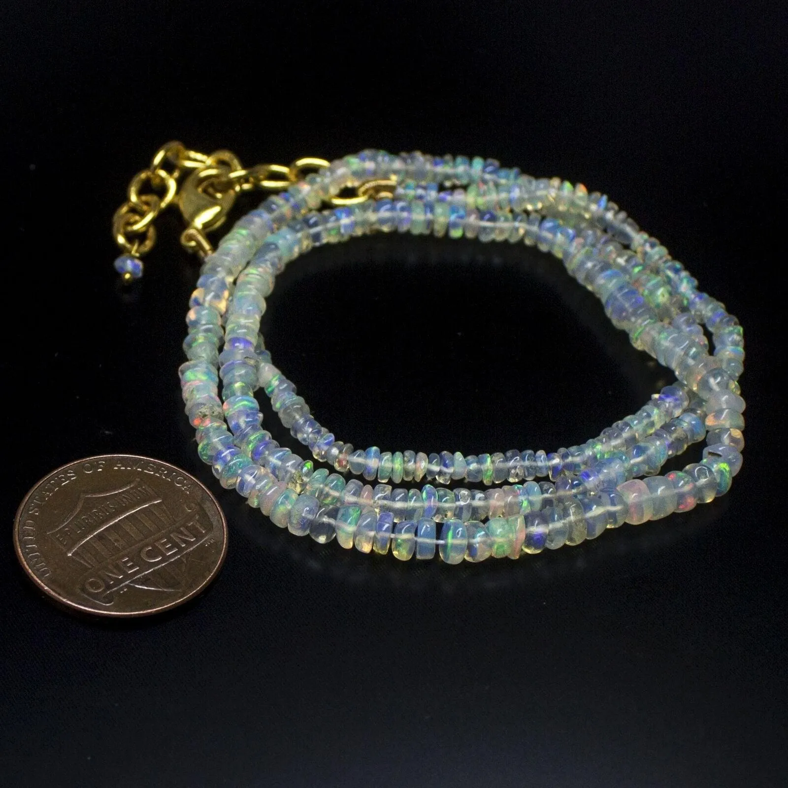Ethiopian Opal Smooth Rondelle Beads Gold Vermeil Necklace 18" 3mm 4mm