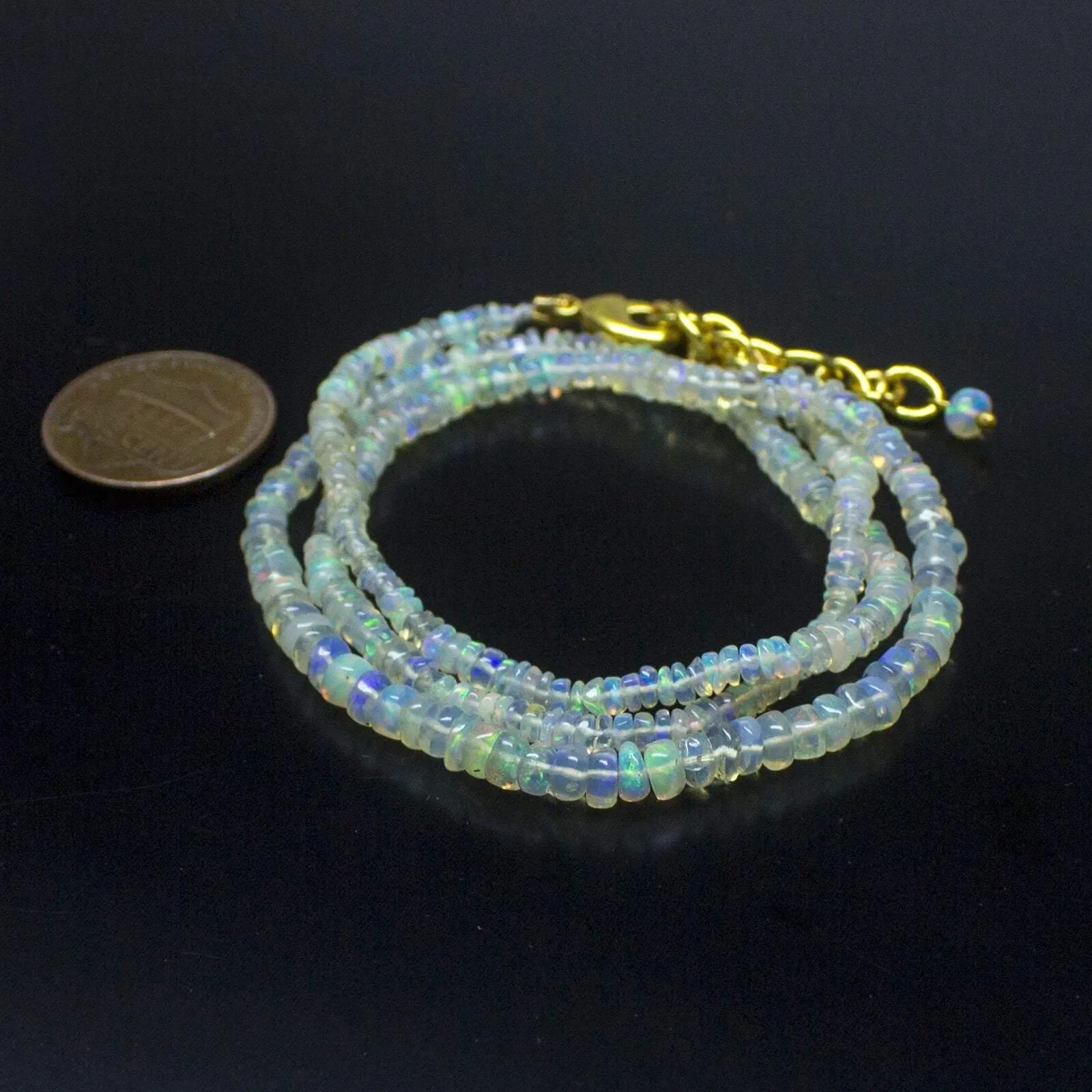 Ethiopian Opal Smooth Rondelle Beads Gold Vermeil Necklace 18" 3mm 4mm