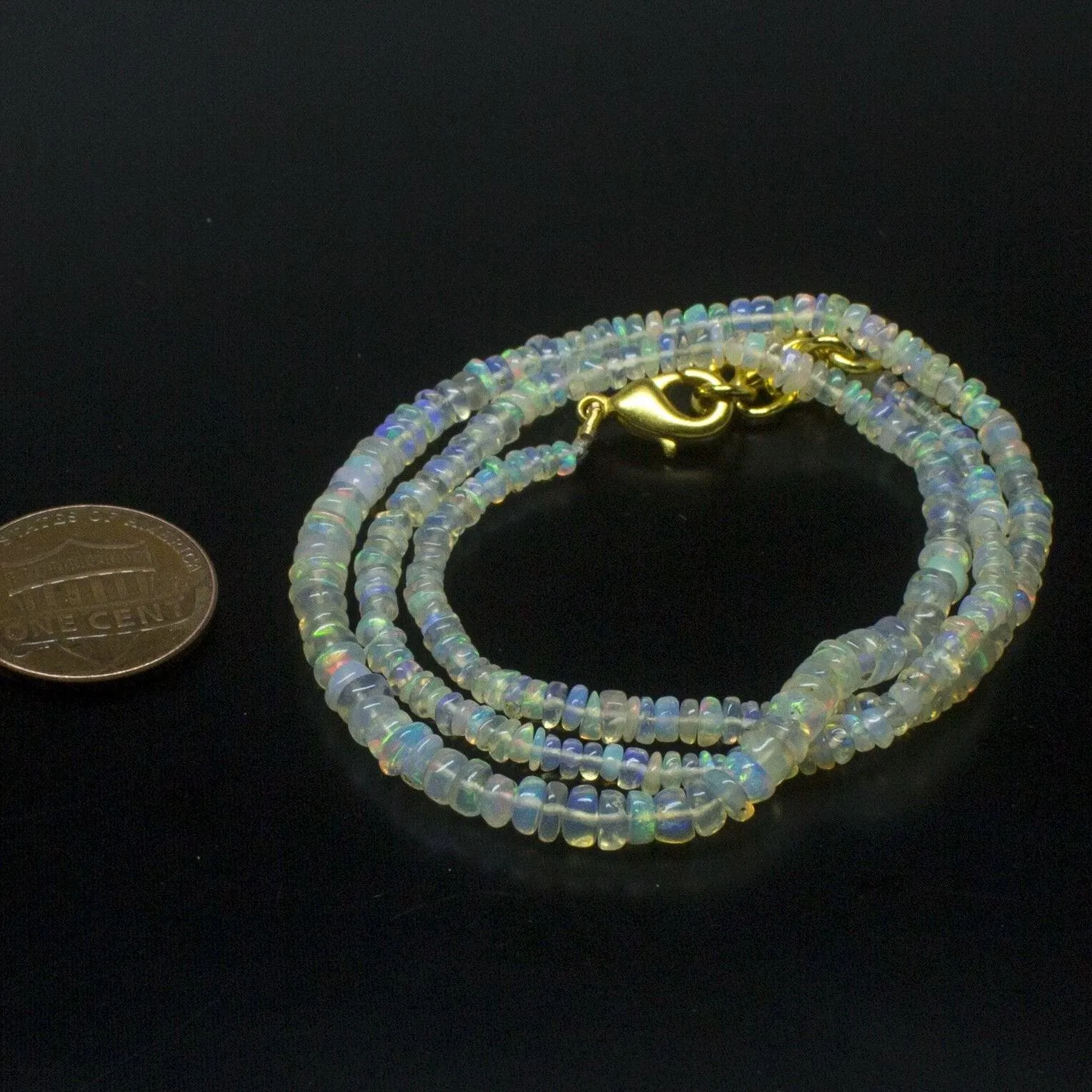 Ethiopian Opal Smooth Rondelle Beads Gold Vermeil Necklace 18" 3mm 4mm