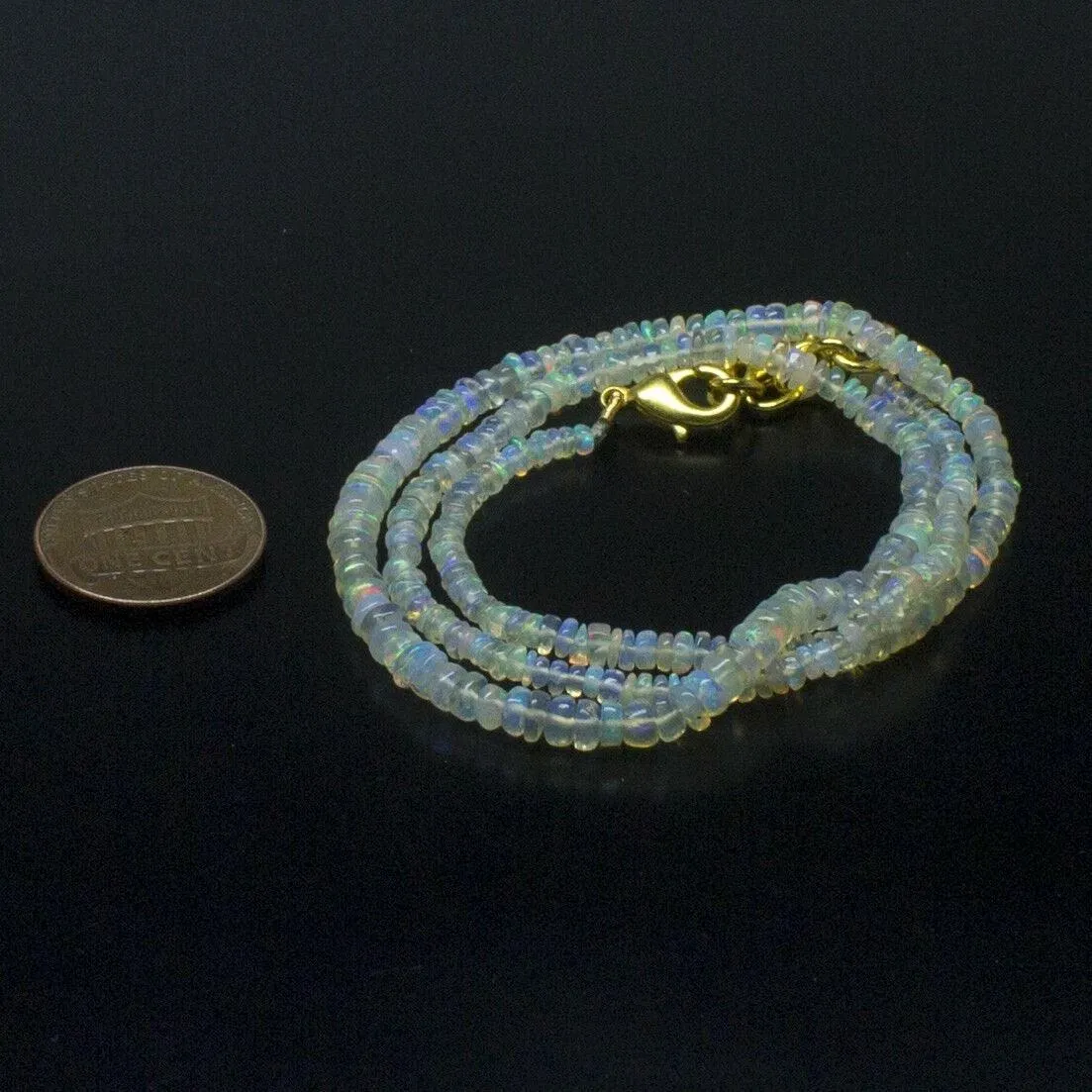 Ethiopian Opal Smooth Rondelle Beads Gold Vermeil Necklace 18" 3mm 4mm