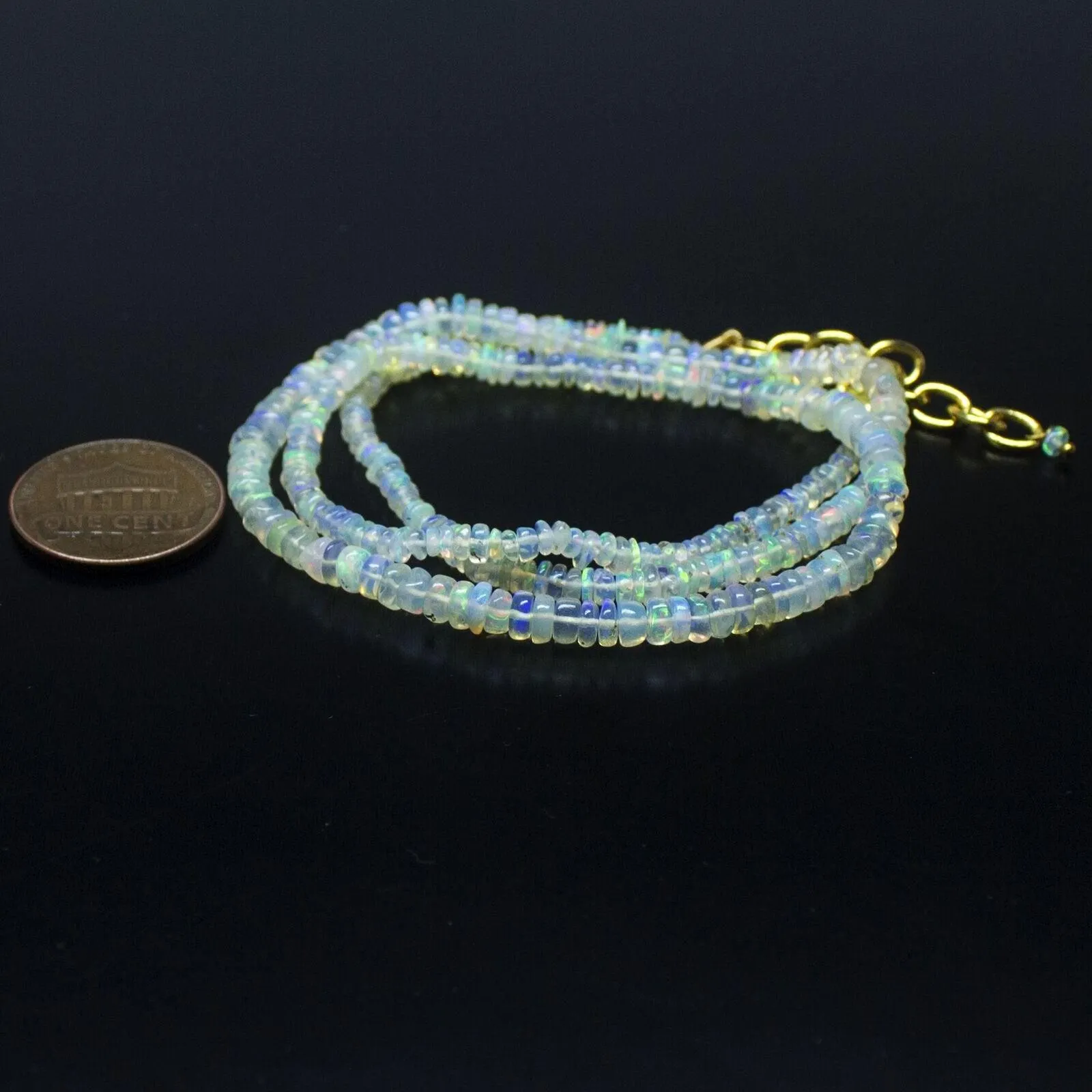 Ethiopian Opal Smooth Rondelle Beads Gold Vermeil Necklace 19" 3mm 4mm