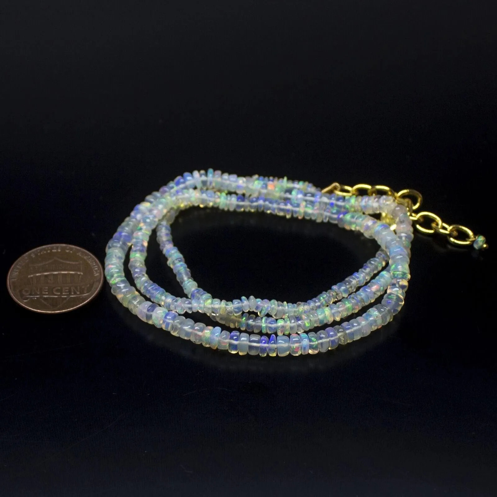 Ethiopian Opal Smooth Rondelle Beads Gold Vermeil Necklace 19" 3mm 4mm