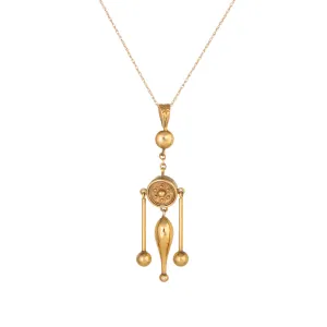Etruscan Style Necklace 14k Yellow Gold Vintage Jewelry Estate 3 Tier Drop