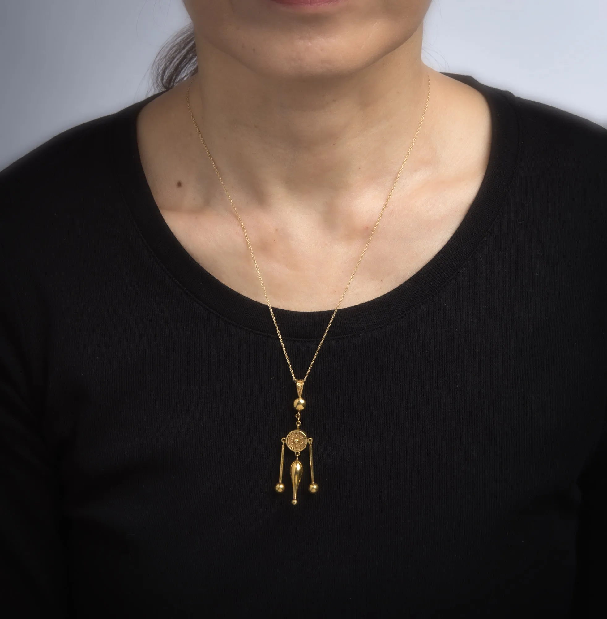 Etruscan Style Necklace 14k Yellow Gold Vintage Jewelry Estate 3 Tier Drop