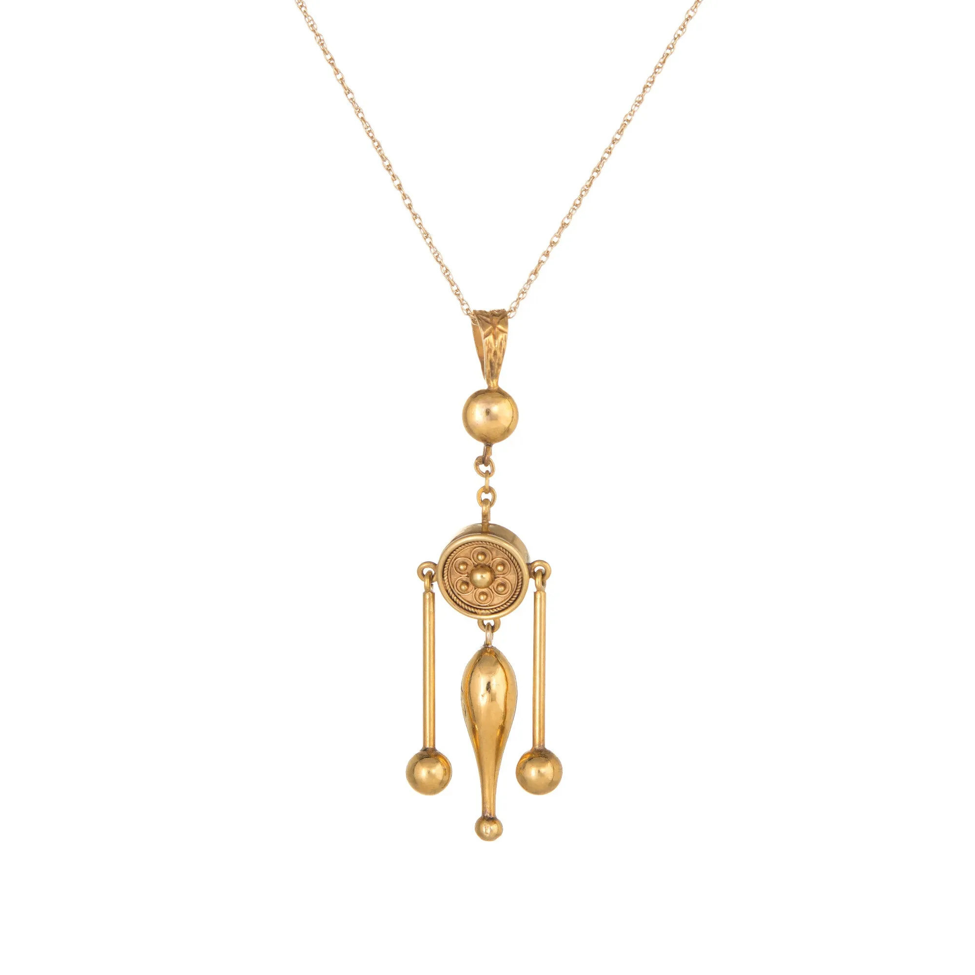 Etruscan Style Necklace 14k Yellow Gold Vintage Jewelry Estate 3 Tier Drop