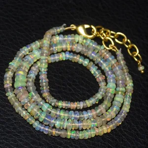 Fire Welo Ethiopian Opal Gold Vermeil Smooth Rondelle Necklace 3mm 5mm 20"