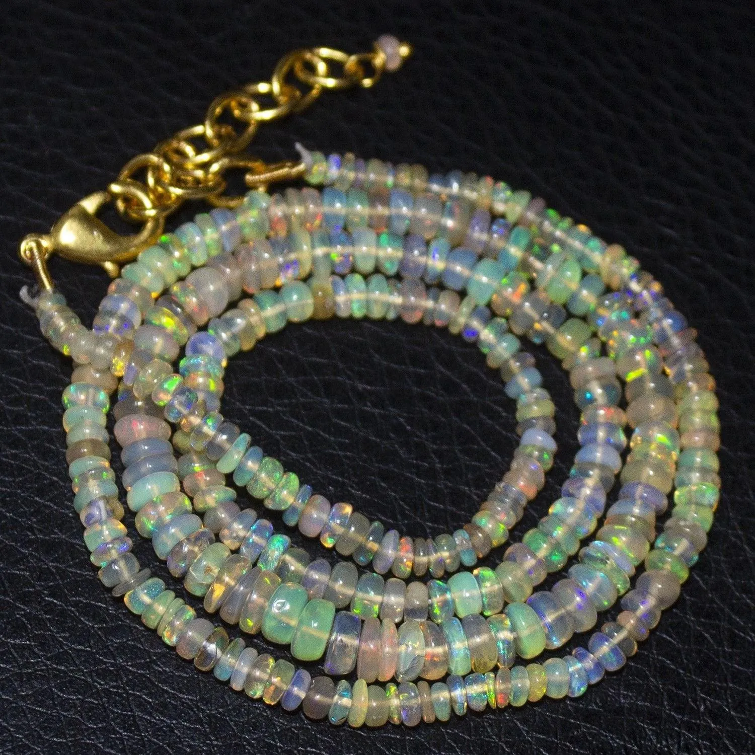 Fire Welo Ethiopian Opal Gold Vermeil Smooth Rondelle Necklace 3mm 5mm 20"