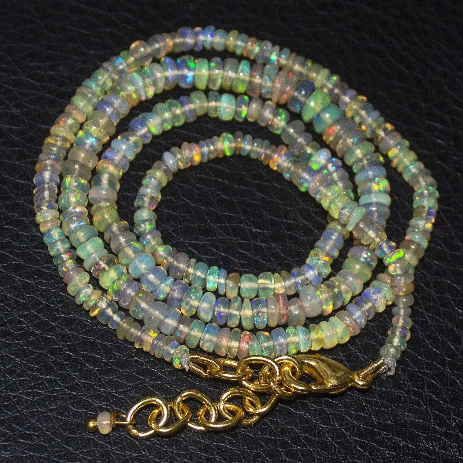 Fire Welo Ethiopian Opal Gold Vermeil Smooth Rondelle Necklace 3mm 5mm 20"