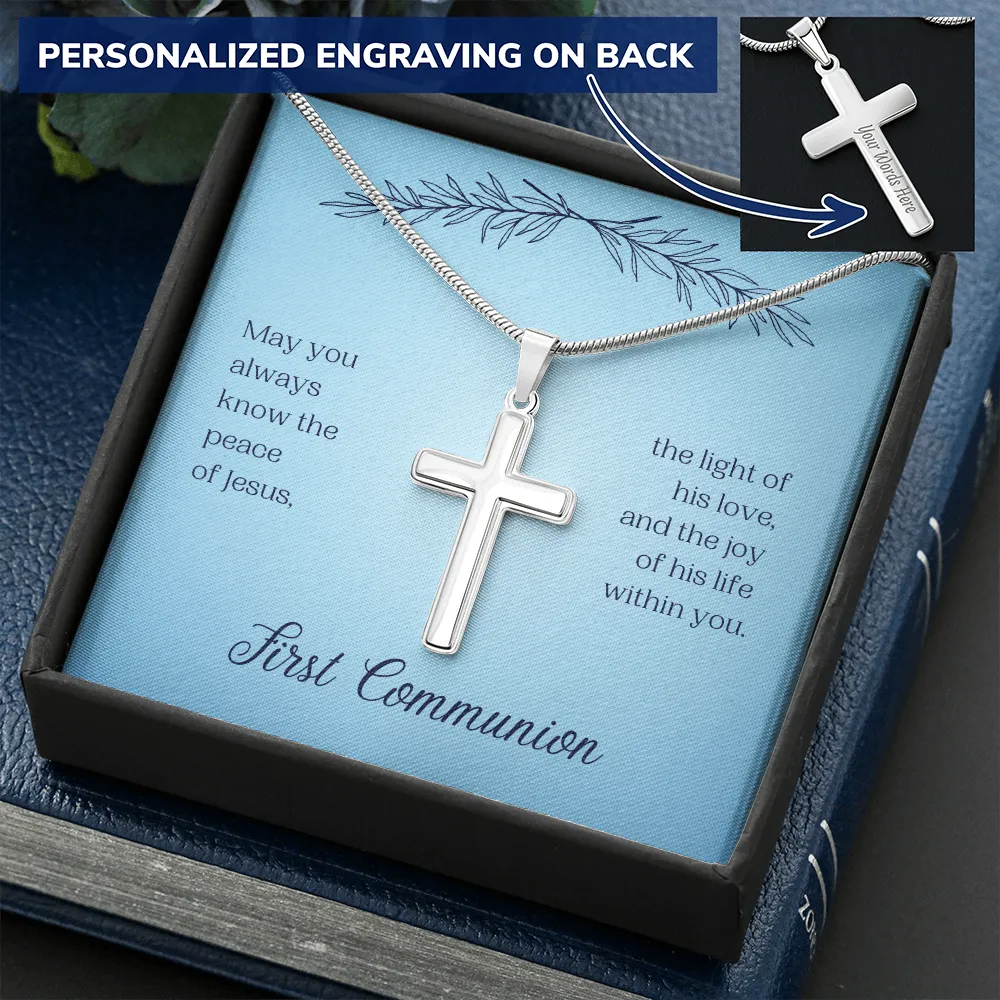First Communion Personalized Cross Necklace-Always Jesus