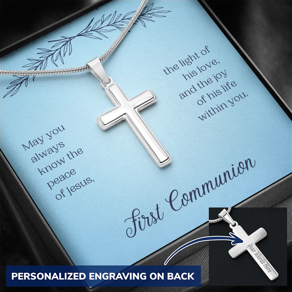 First Communion Personalized Cross Necklace-Always Jesus