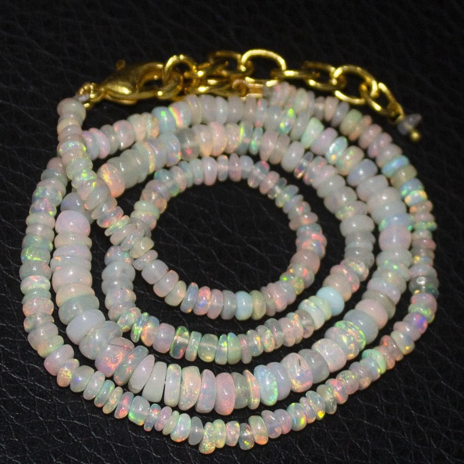 Flashy Ethiopian Welo Opal Gold Vermeil Smooth Rondelle Necklace 18" 3mm 4.5mm