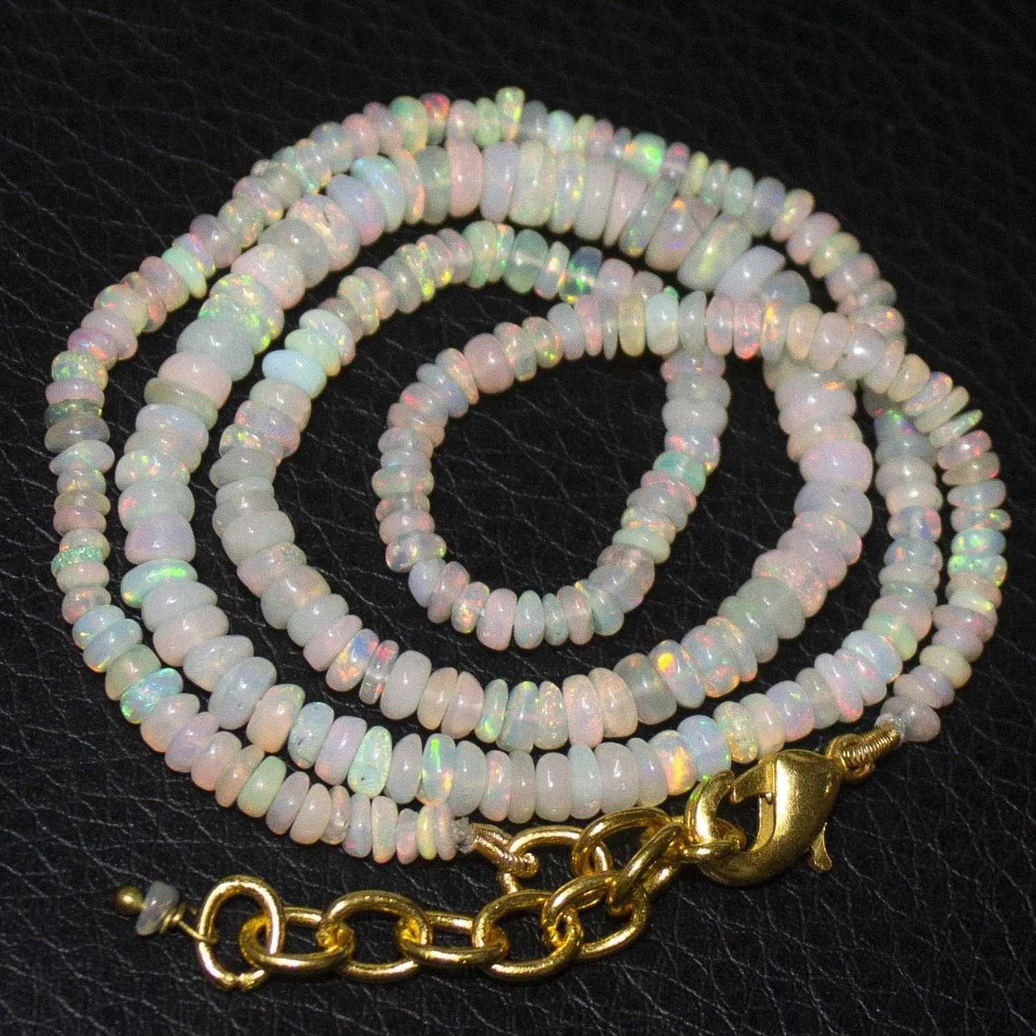 Flashy Ethiopian Welo Opal Gold Vermeil Smooth Rondelle Necklace 18" 3mm 4.5mm