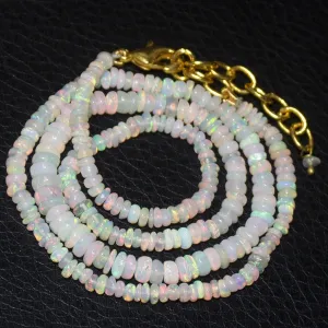 Flashy Ethiopian Welo Opal Gold Vermeil Smooth Rondelle Necklace 18" 3mm 4.5mm