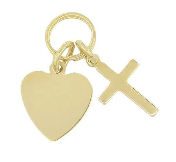 Flat Engravable Heart and Cross Charm in 14 Karat Gold