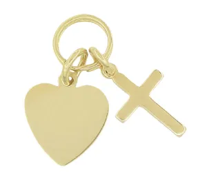 Flat Engravable Heart and Cross Charm in 14 Karat Gold