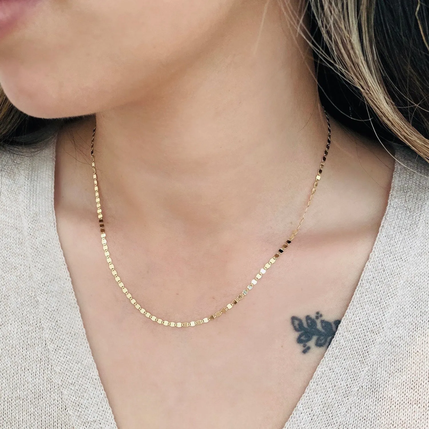 Flat Shiny Disc Chain Necklace