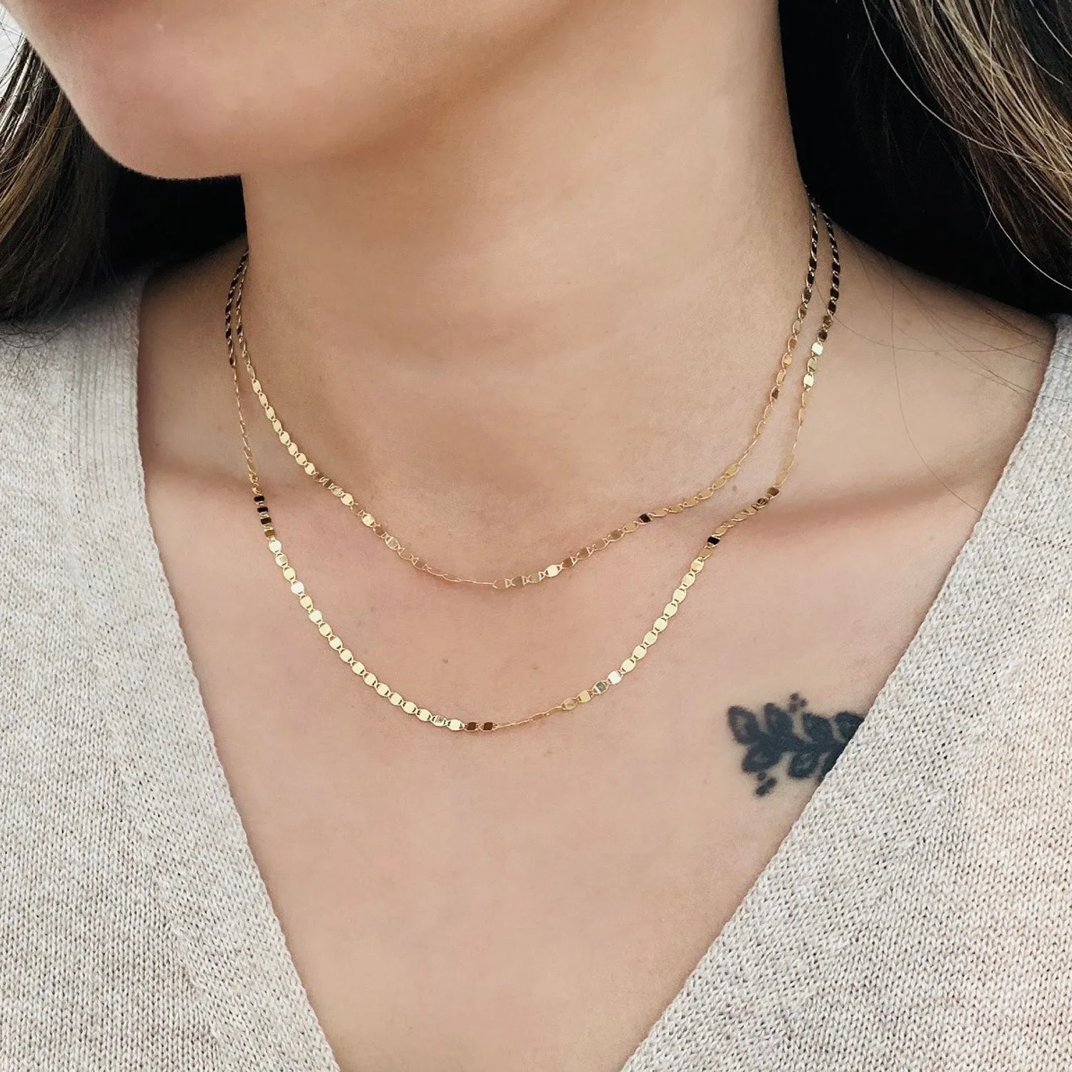 Flat Shiny Disc Chain Necklace