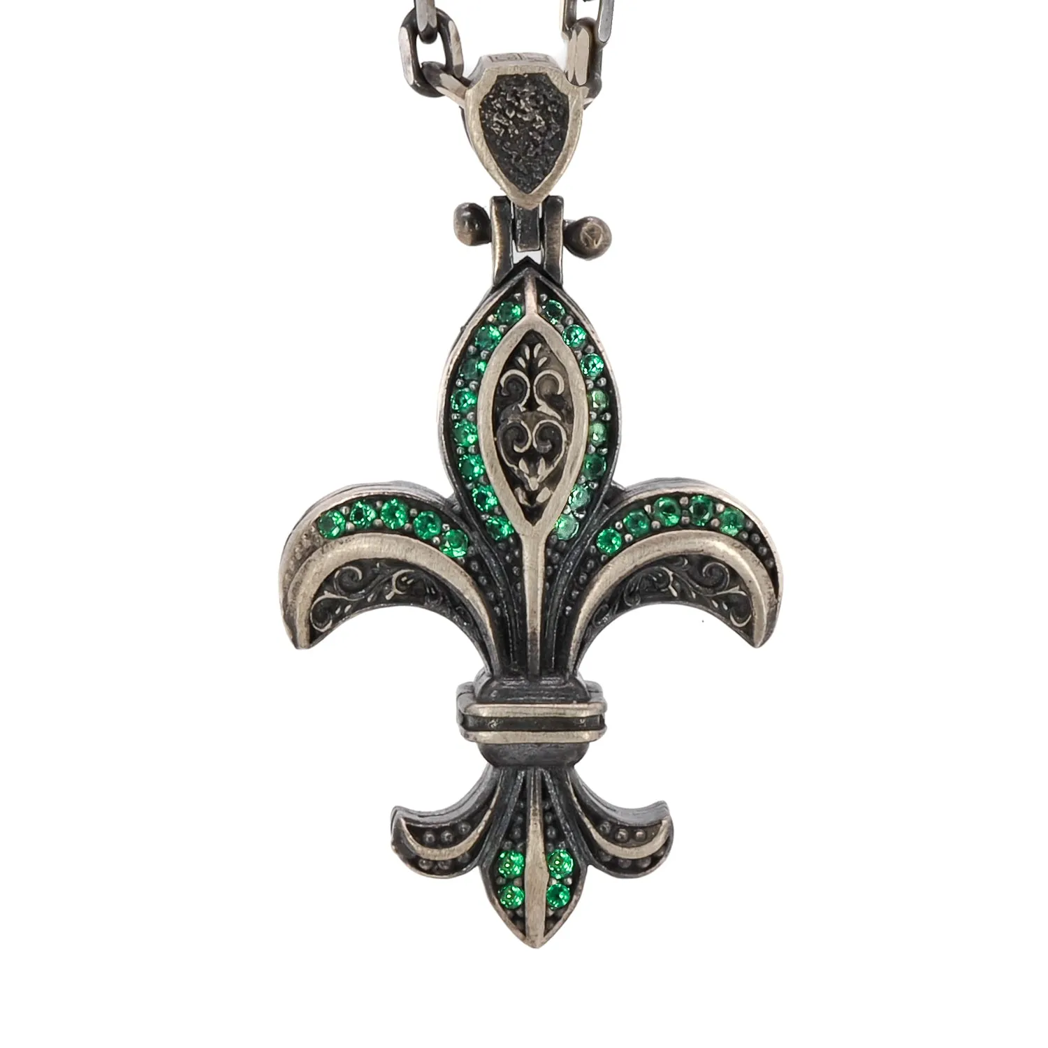 Fleur De Lis Double Side Diamond & Sterling Silver Unique Necklace