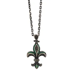 Fleur De Lis Double Side Diamond & Sterling Silver Unique Necklace