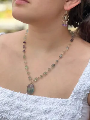 Fluorite Rondelle Necklace with Fluorite Pendant
