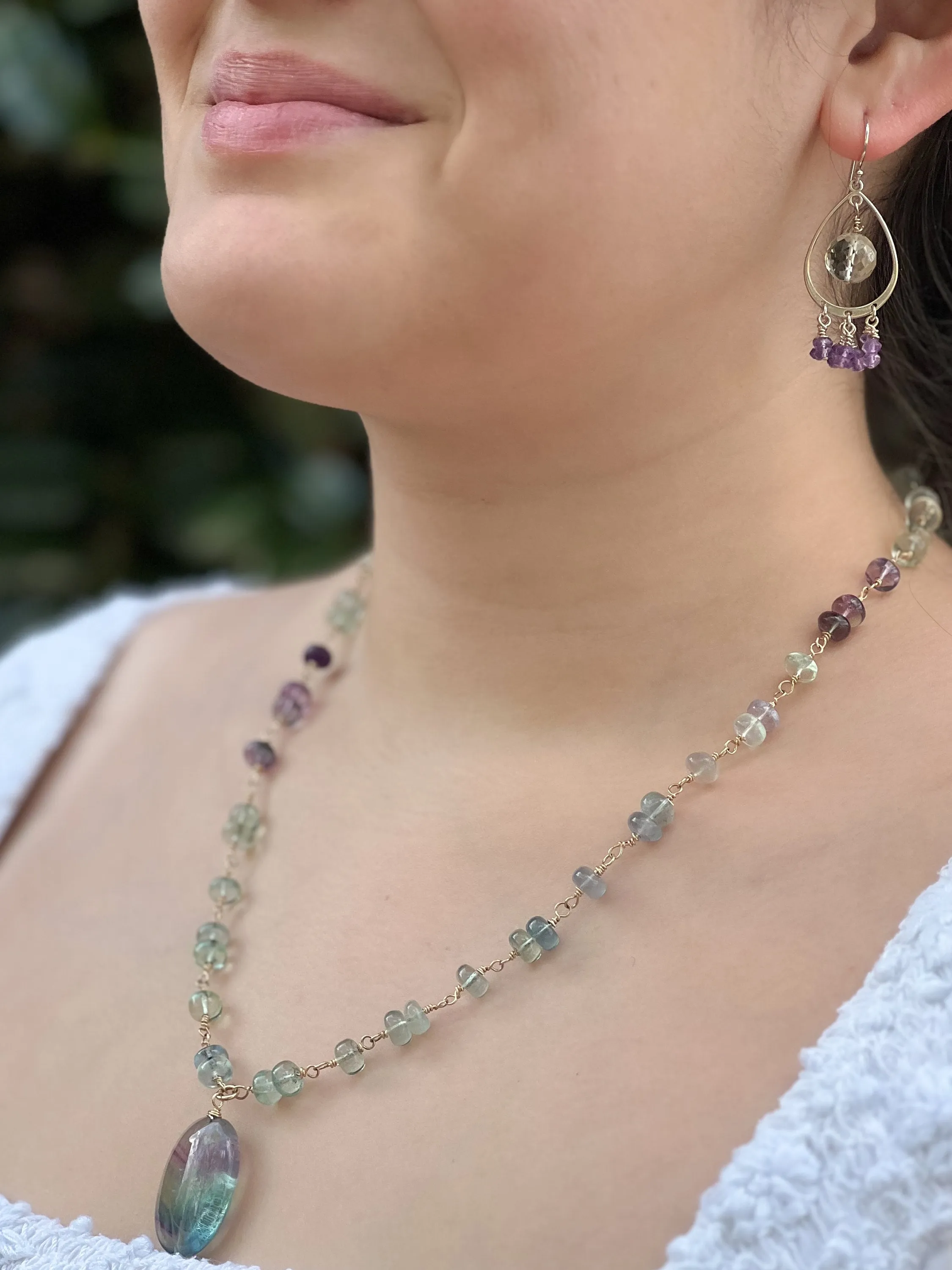 Fluorite Rondelle Necklace with Fluorite Pendant