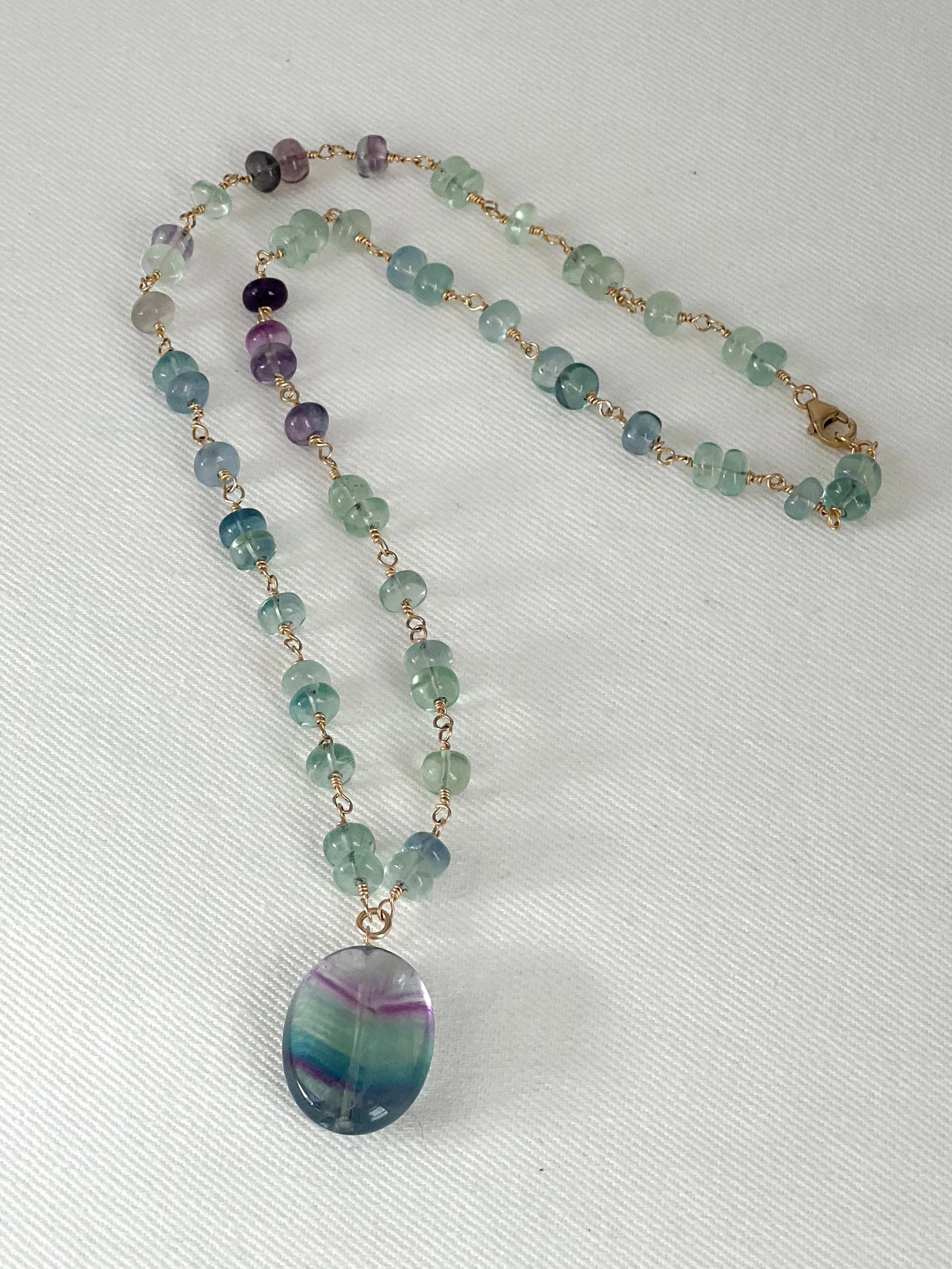 Fluorite Rondelle Necklace with Fluorite Pendant