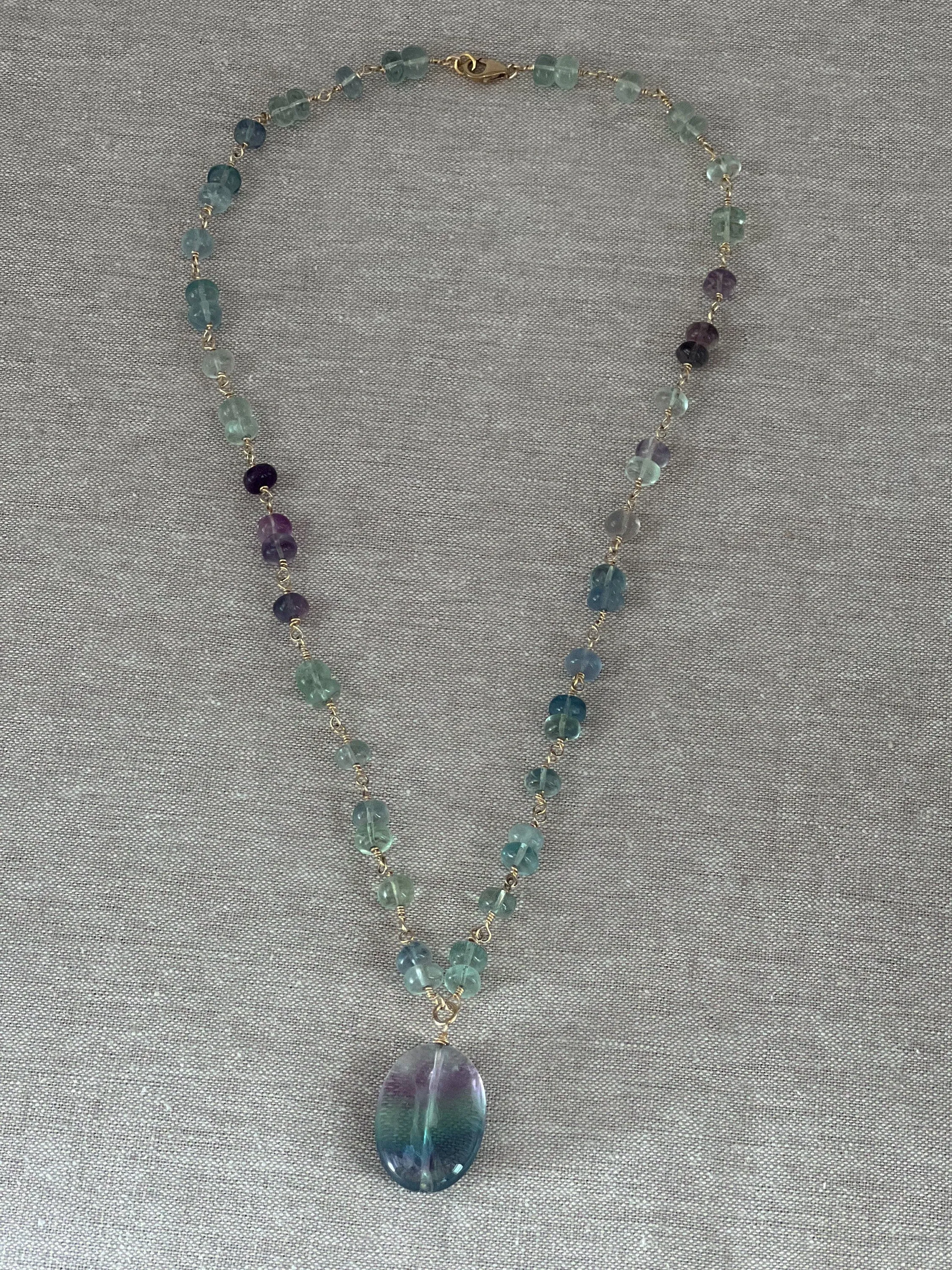 Fluorite Rondelle Necklace with Fluorite Pendant