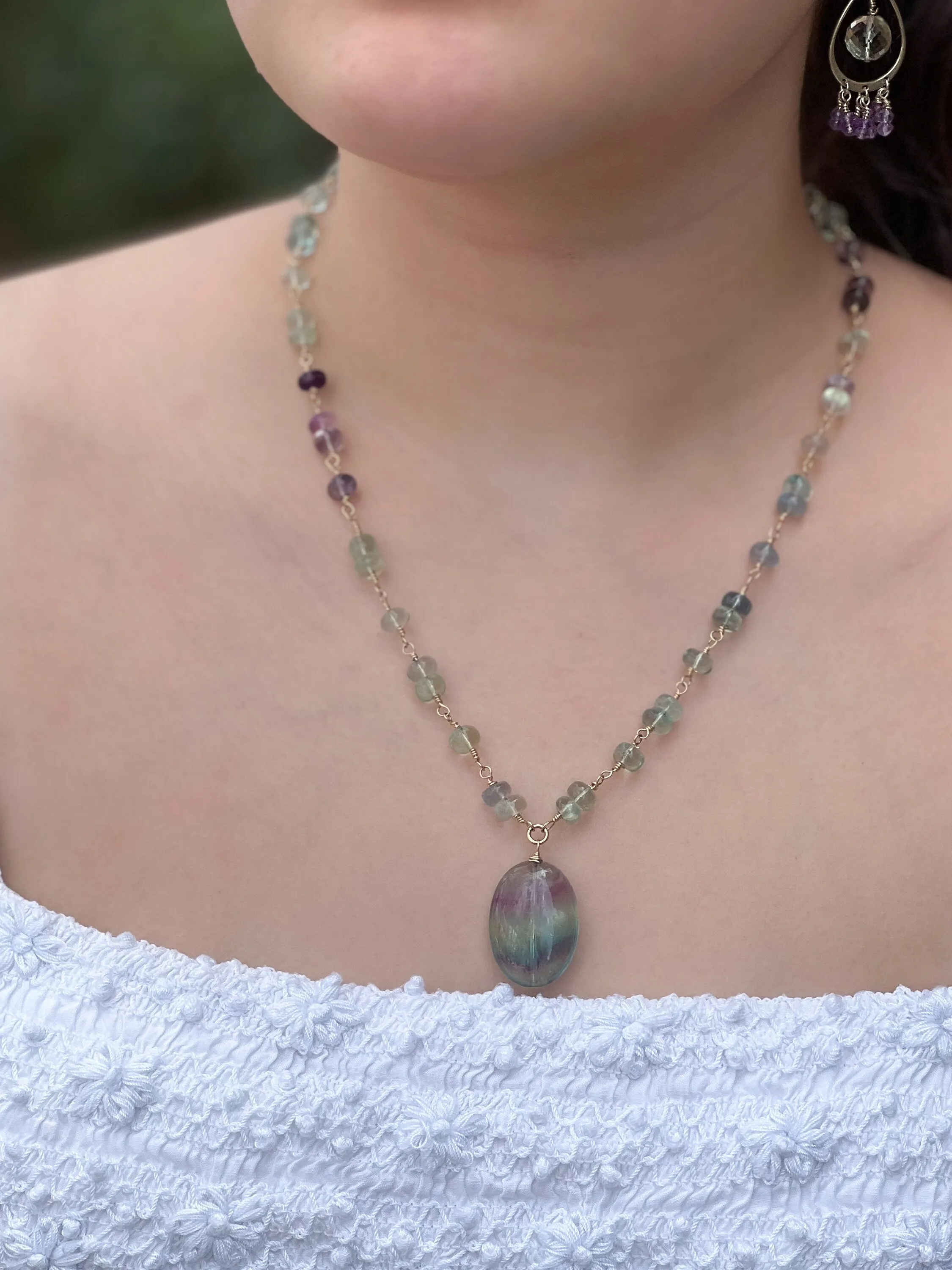 Fluorite Rondelle Necklace with Fluorite Pendant