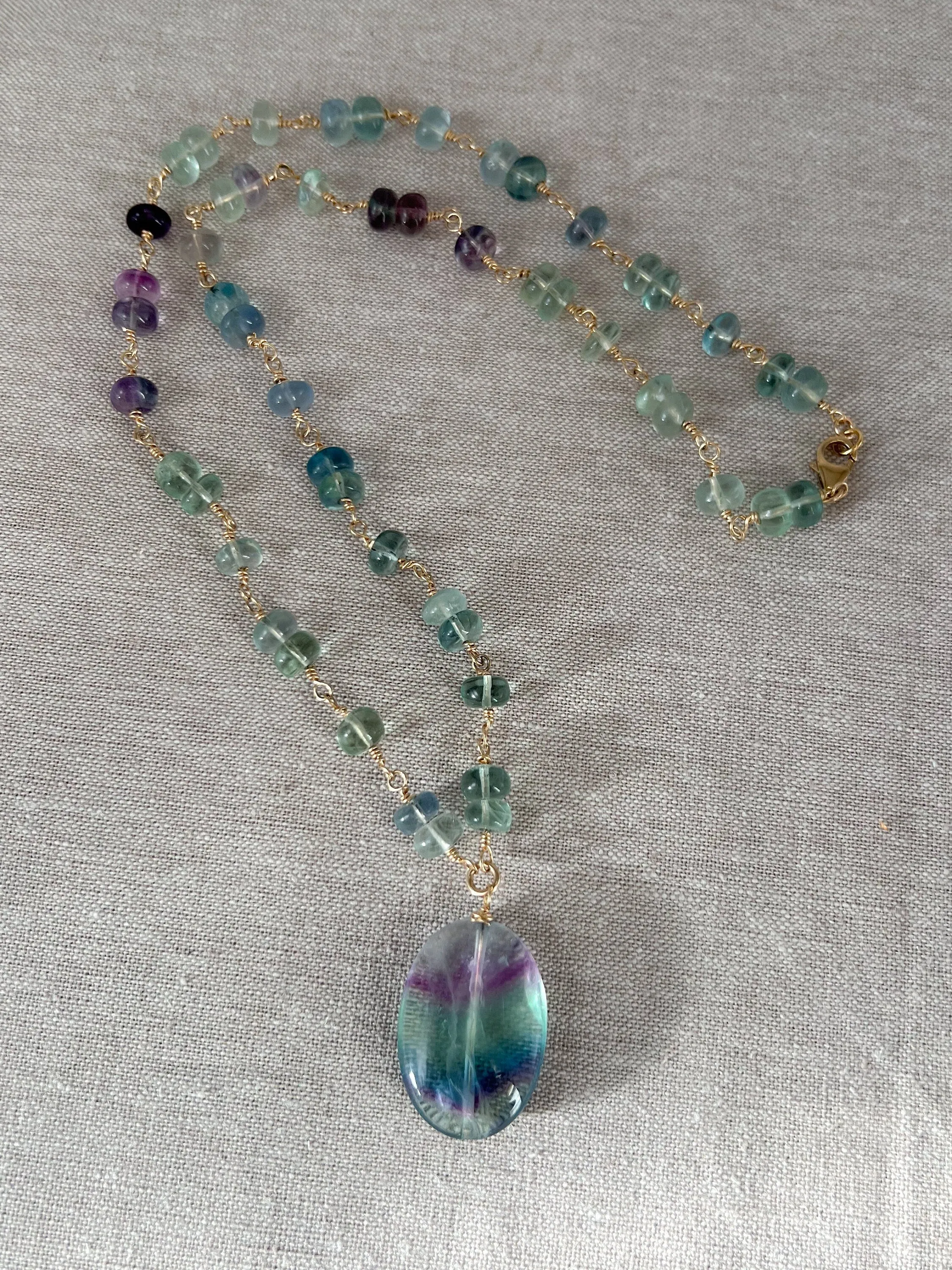 Fluorite Rondelle Necklace with Fluorite Pendant