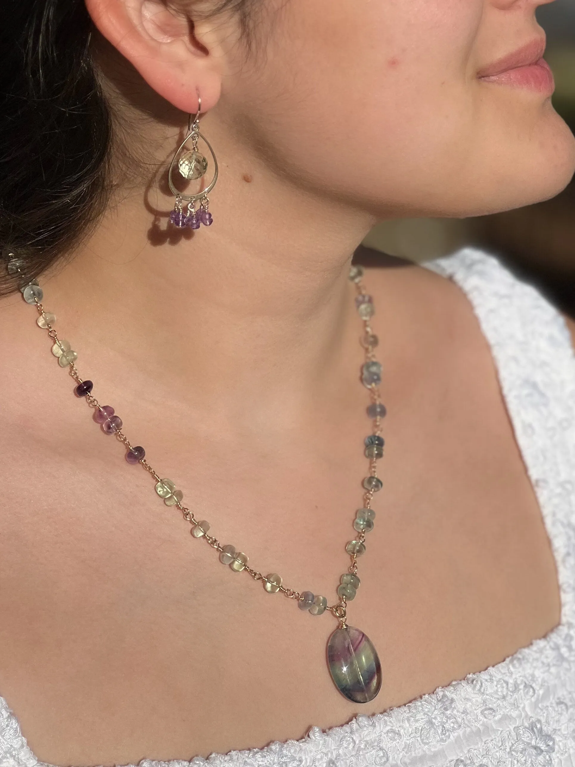 Fluorite Rondelle Necklace with Fluorite Pendant