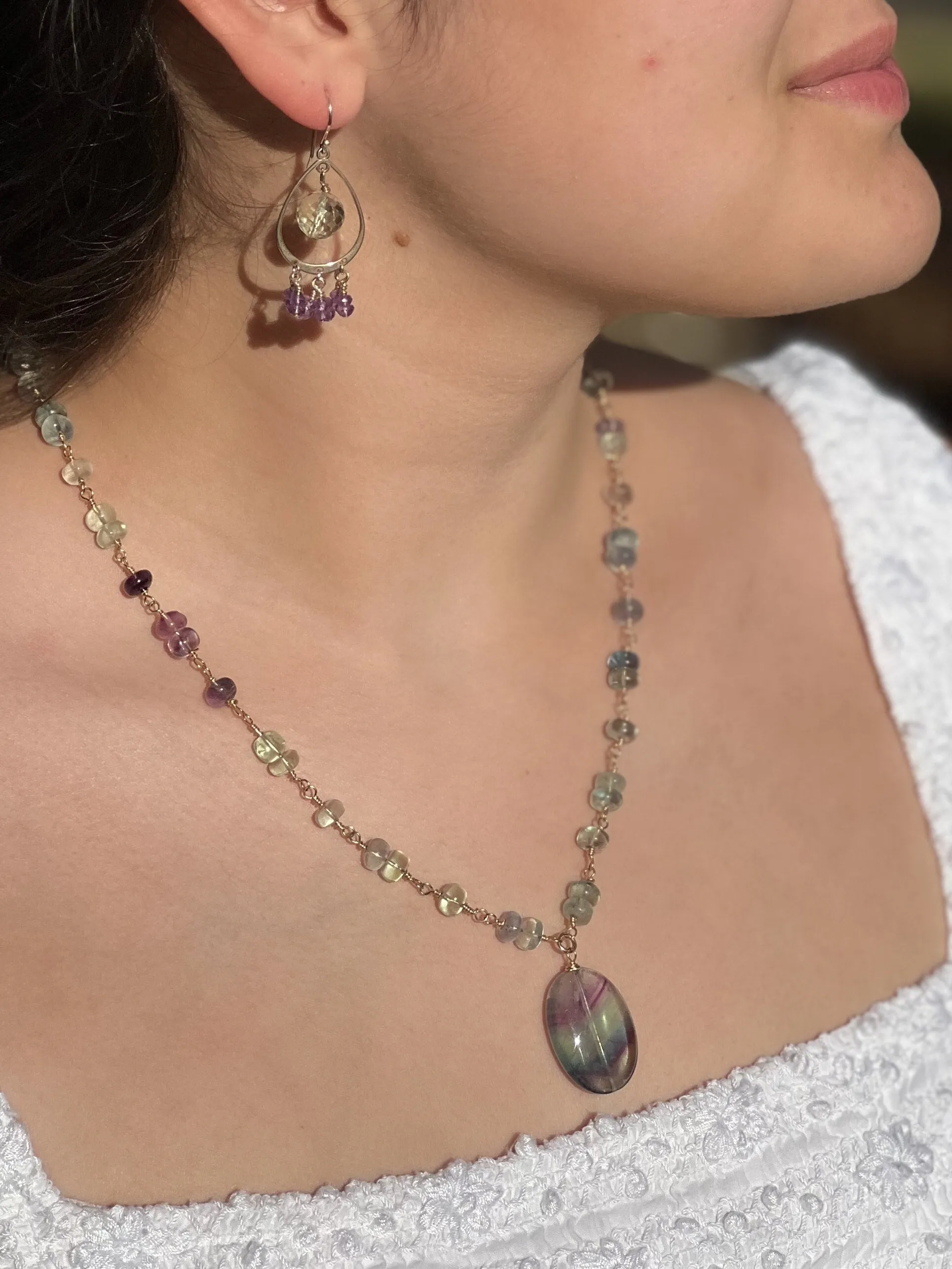 Fluorite Rondelle Necklace with Fluorite Pendant