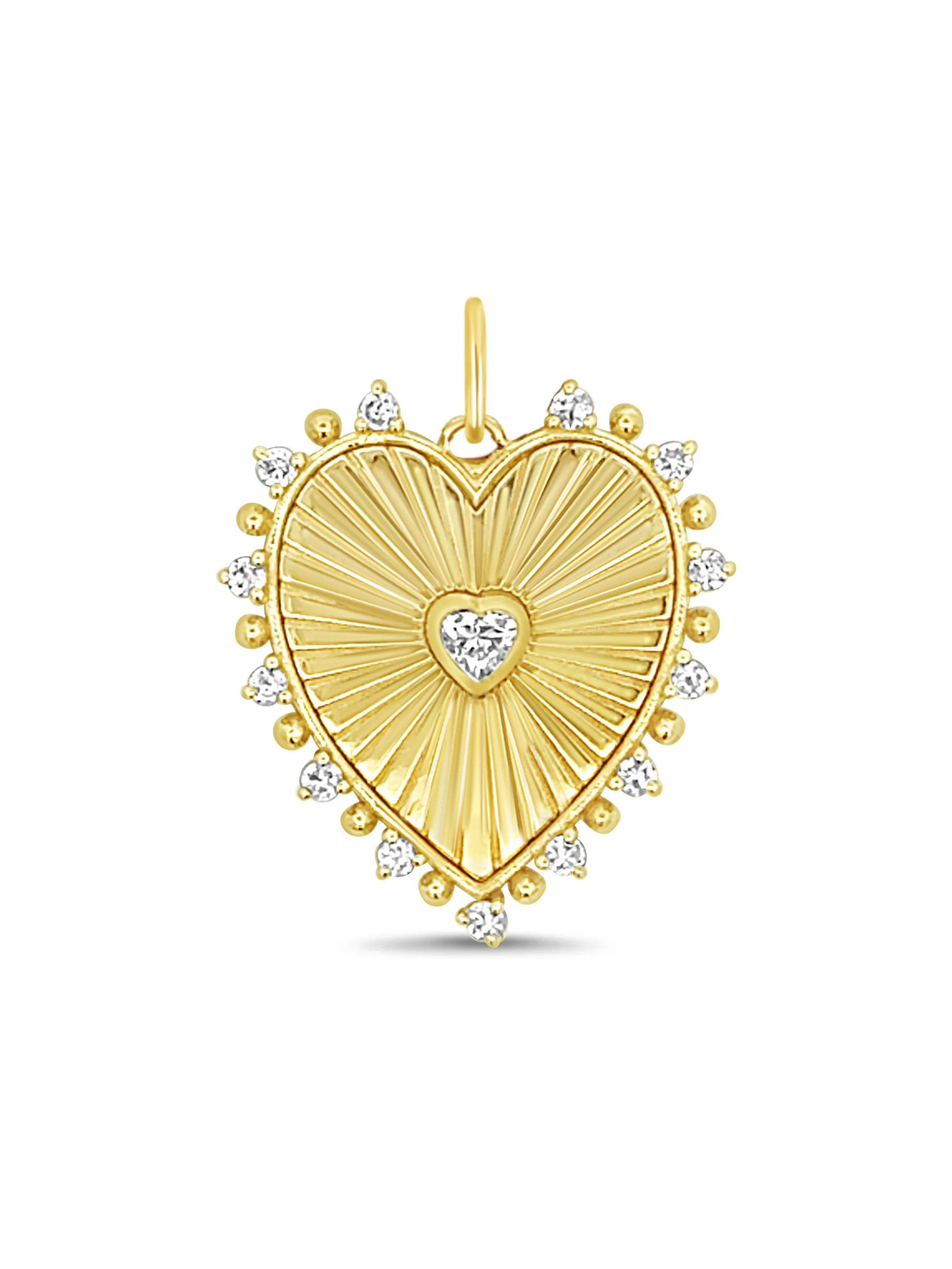 Fluted Heart Pendant Necklace 14K